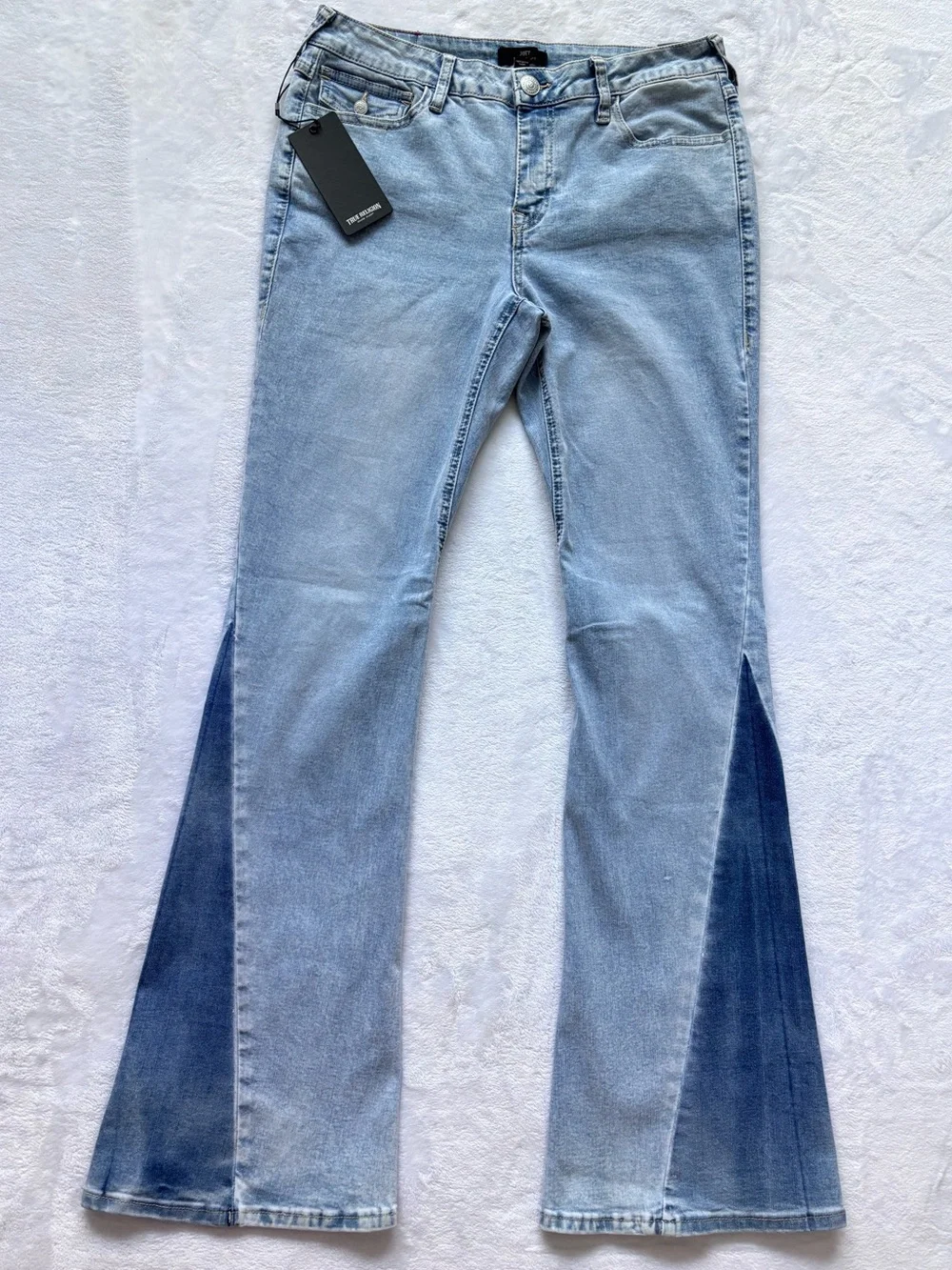 TRUE RELIGION Joey Mid Rise Flap Pocket Two-Tone Flare Jean--NWT--30